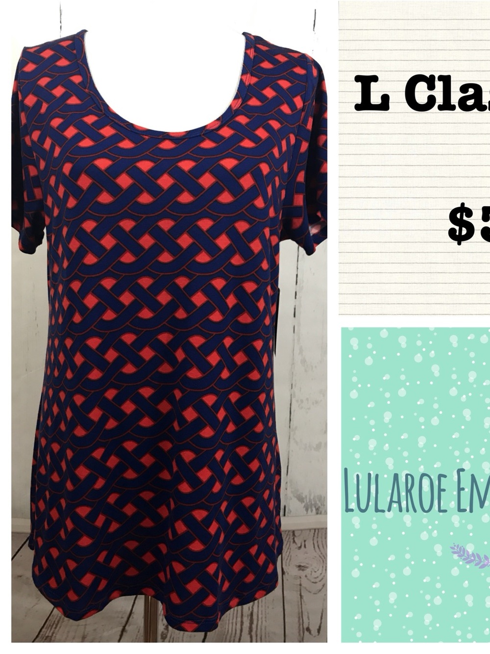 LuLaRoe Navy and Red Interlaced Scoop Neck Tee